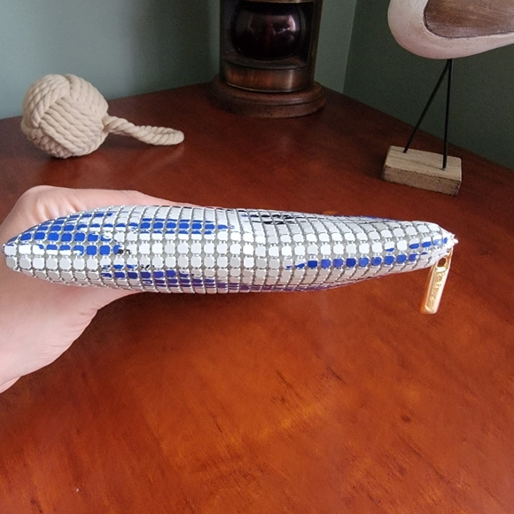 Felix Rey New York Metal Mesh Evening Clutch Purse White Blue Black - Picture 6 of 9